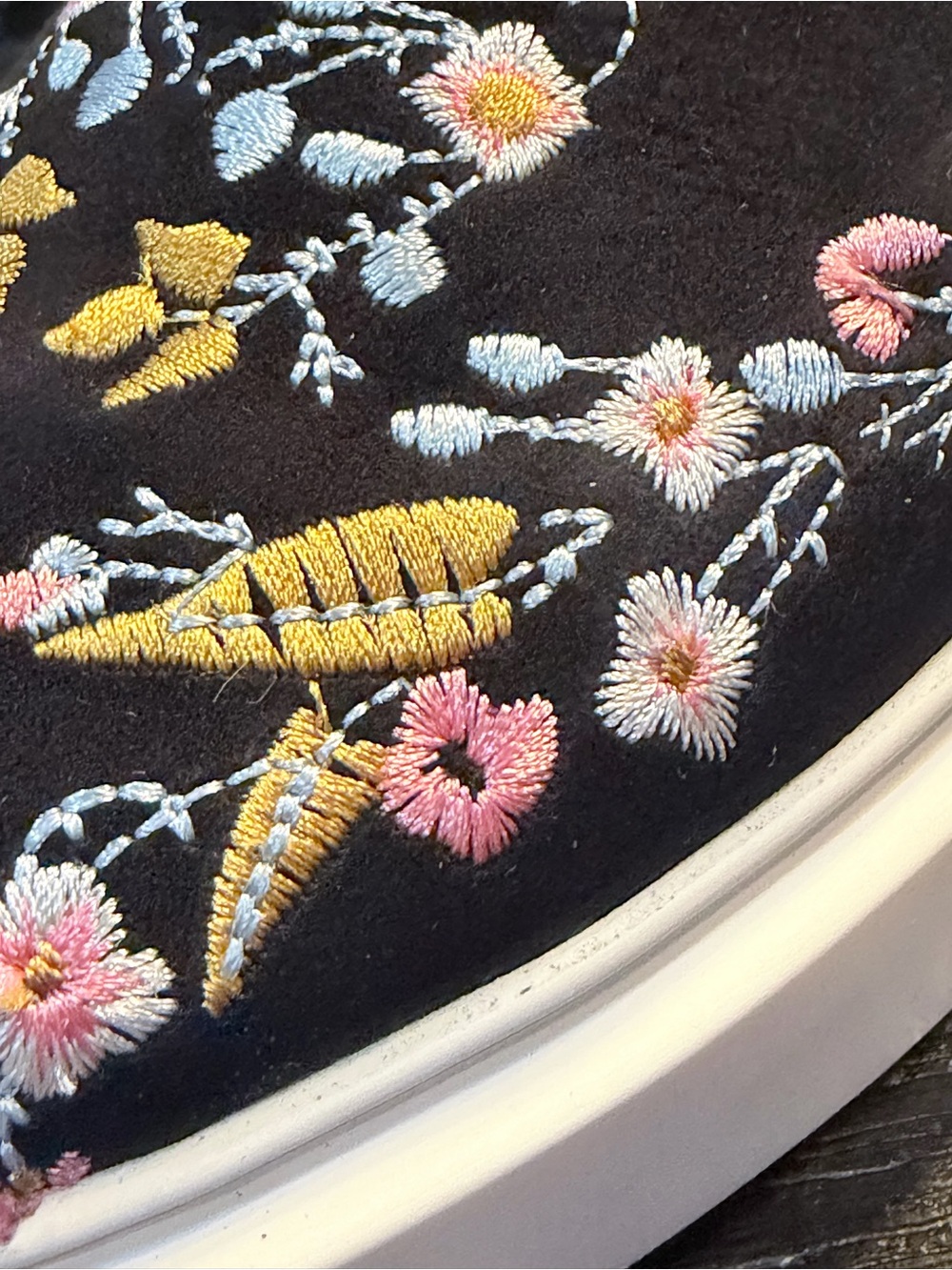Paolo Black Floral Embroidered Slip-On Platform Shoes - Picture 8 of 10